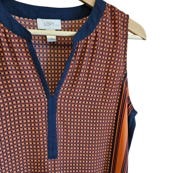Ann Taylor Loft Geometric Classy Tank Top Navy Burnt Orange Women Petite Medium - Picture 3 of 7